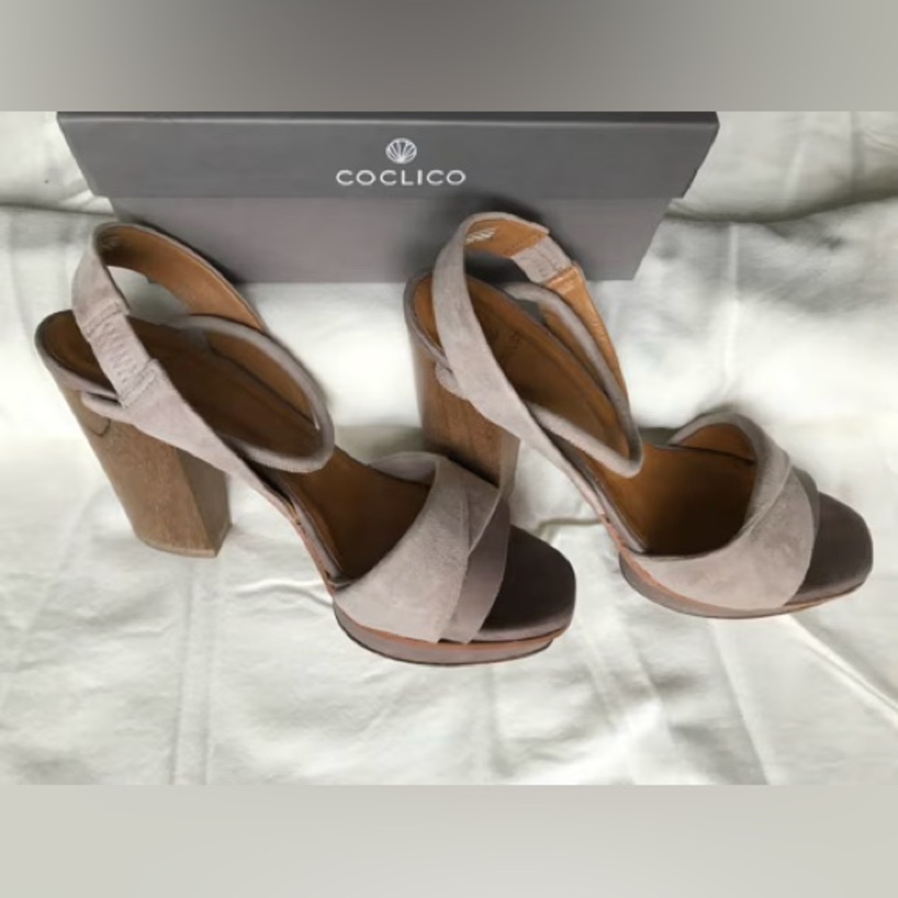 Coclico Uhoh Platform Heel In Faun Leather & Stone Suede Size Eu 36.5 / Us 6.5 View 6